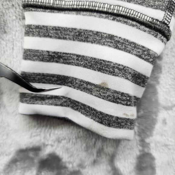 Lucy Top Womens L Gray White Striped Half Zip Pullover Thumbholes Long Sleeves - Picture 4 of 9